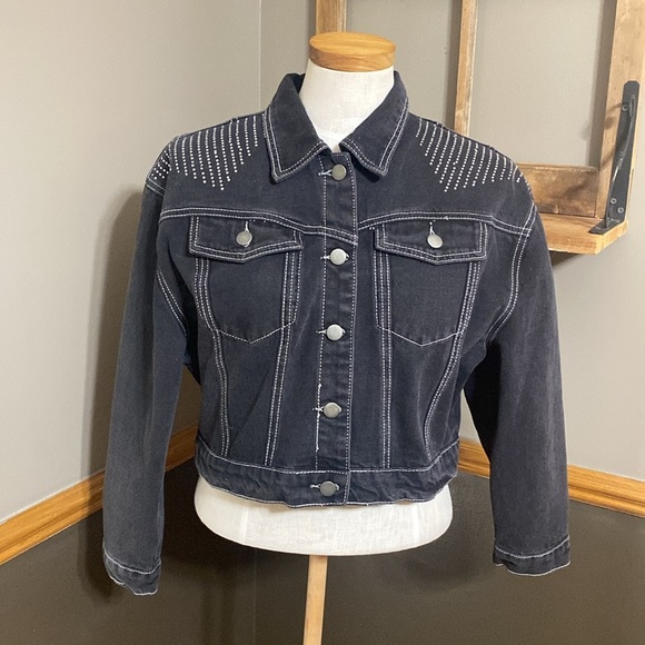 Nasty gal take control of the stitch-Uation diamanté denim cropped jacket size 6 - Picture 2 of 11